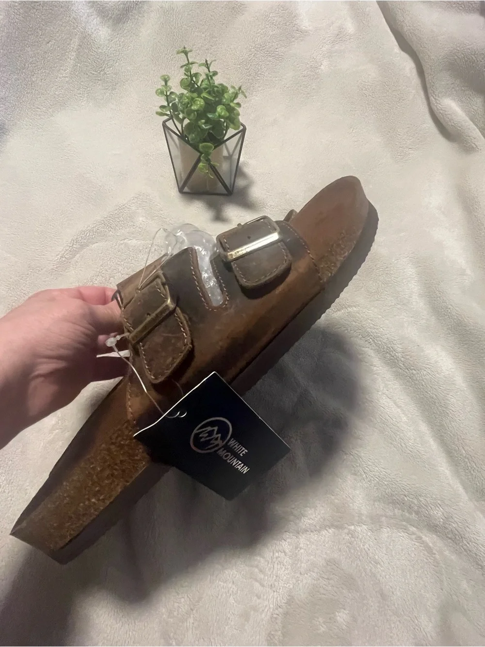 White Mountain Men’s Hampton  Brown Double-Buckle Slide Sandals Size 12 NWT